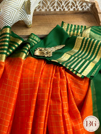 Mysore Pure Silk Handloom Saree - Orange Green