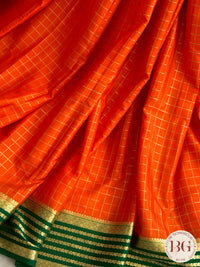 Mysore Pure Silk Handloom Saree - Orange Green