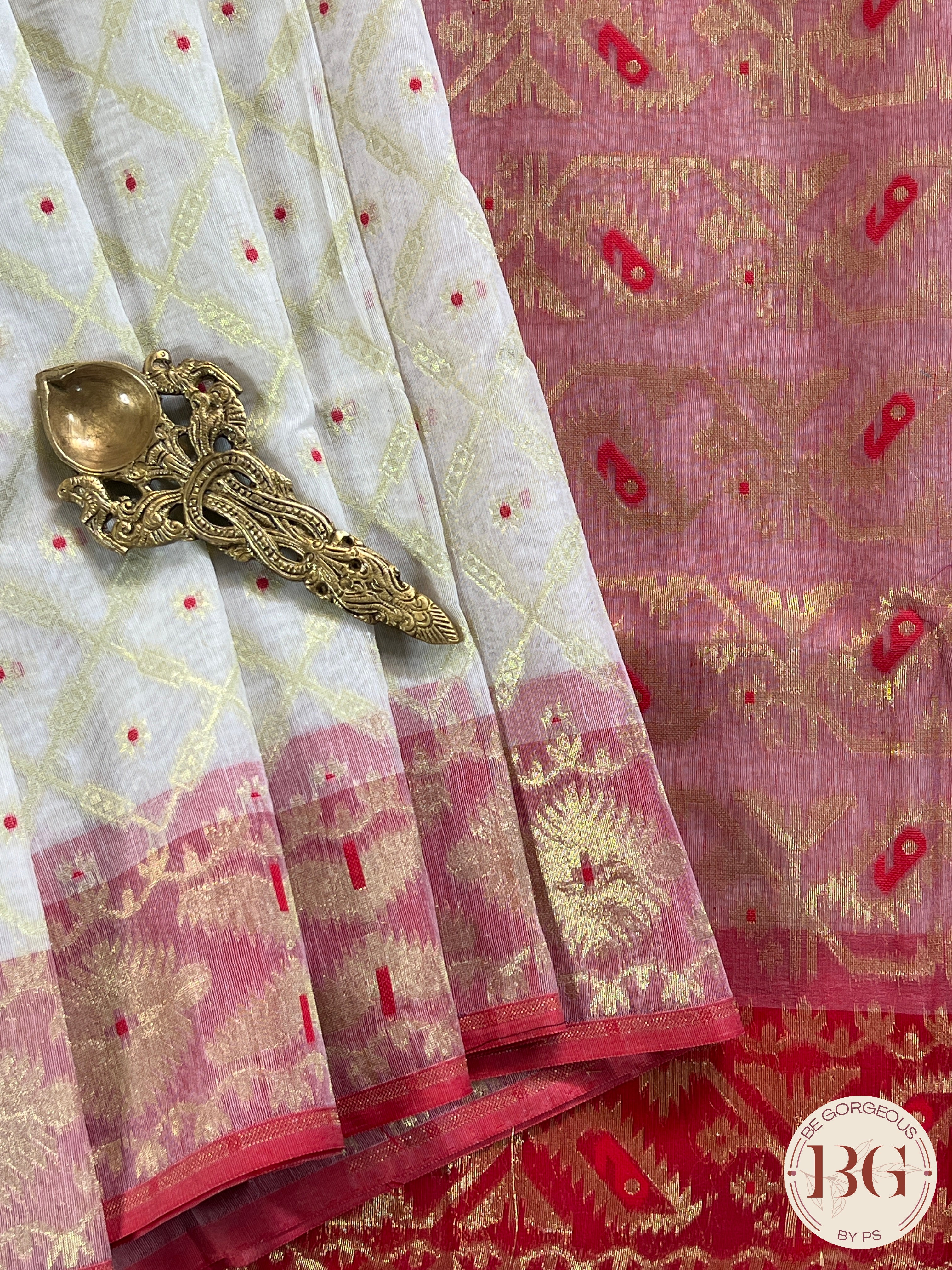 Cotton Silk zari jamdani saree color - onion pink