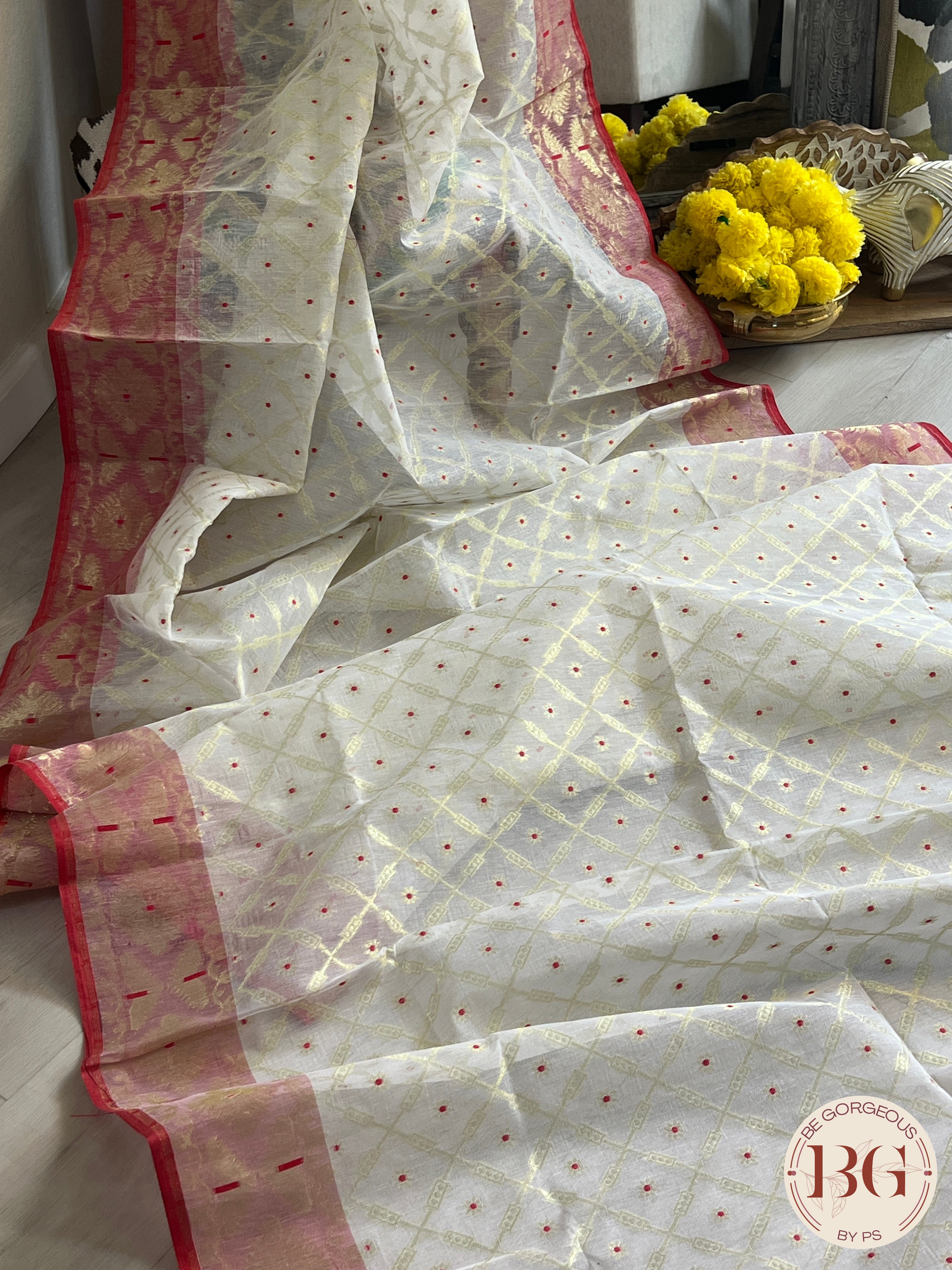 Cotton Silk zari jamdani saree color - onion pink