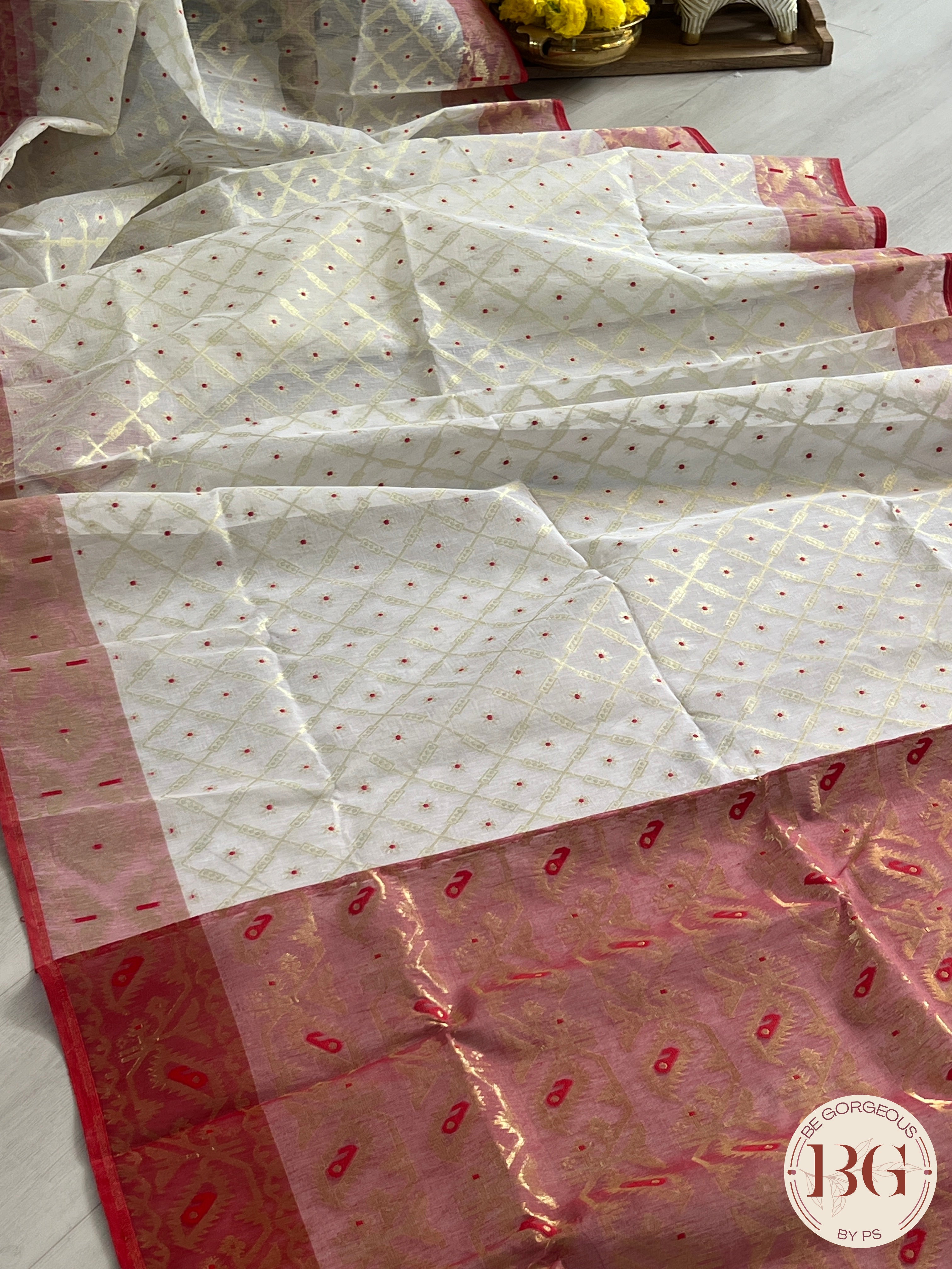 Cotton Silk zari jamdani saree color - onion pink