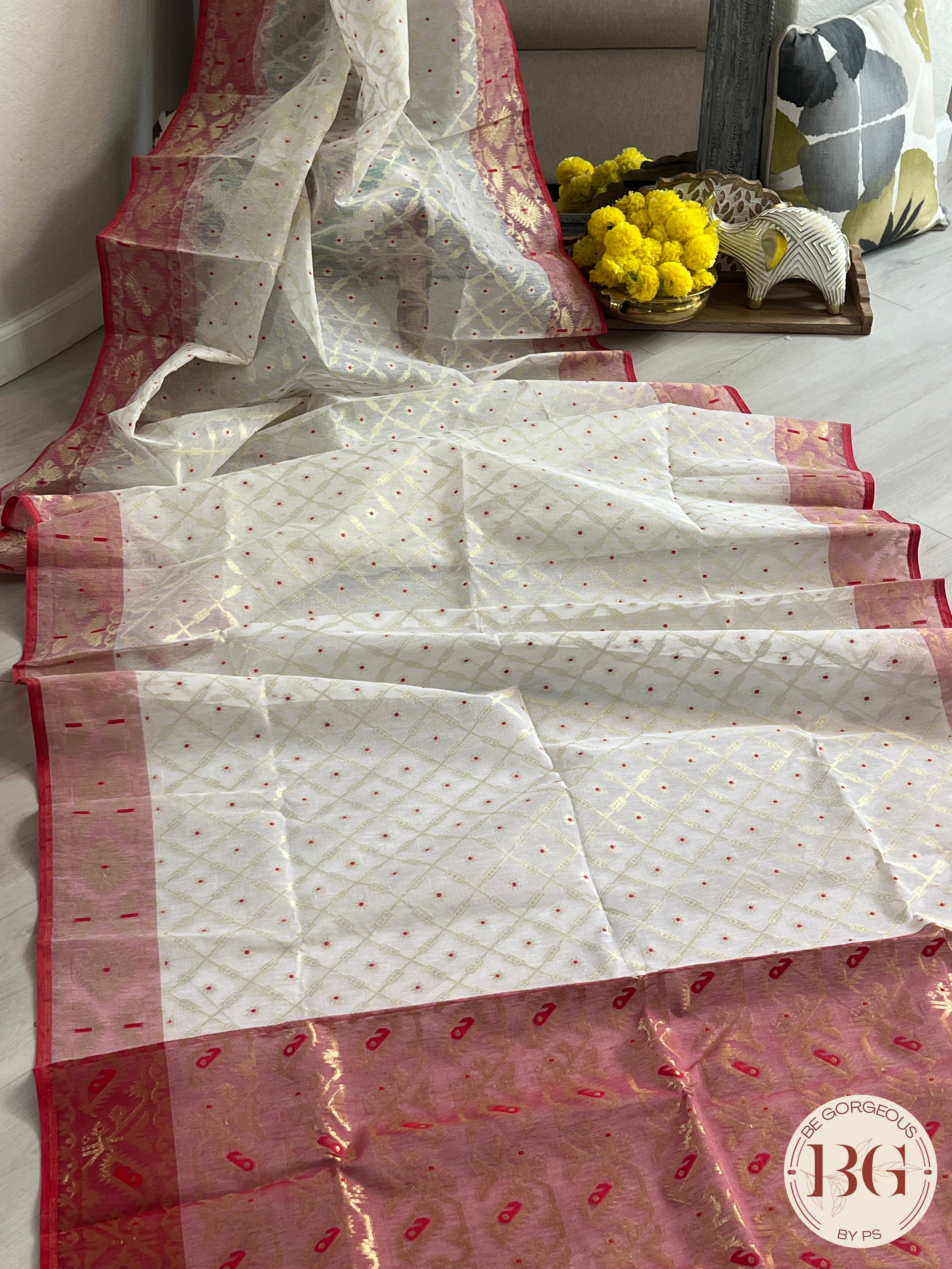 Cotton Silk zari jamdani saree color - onion pink