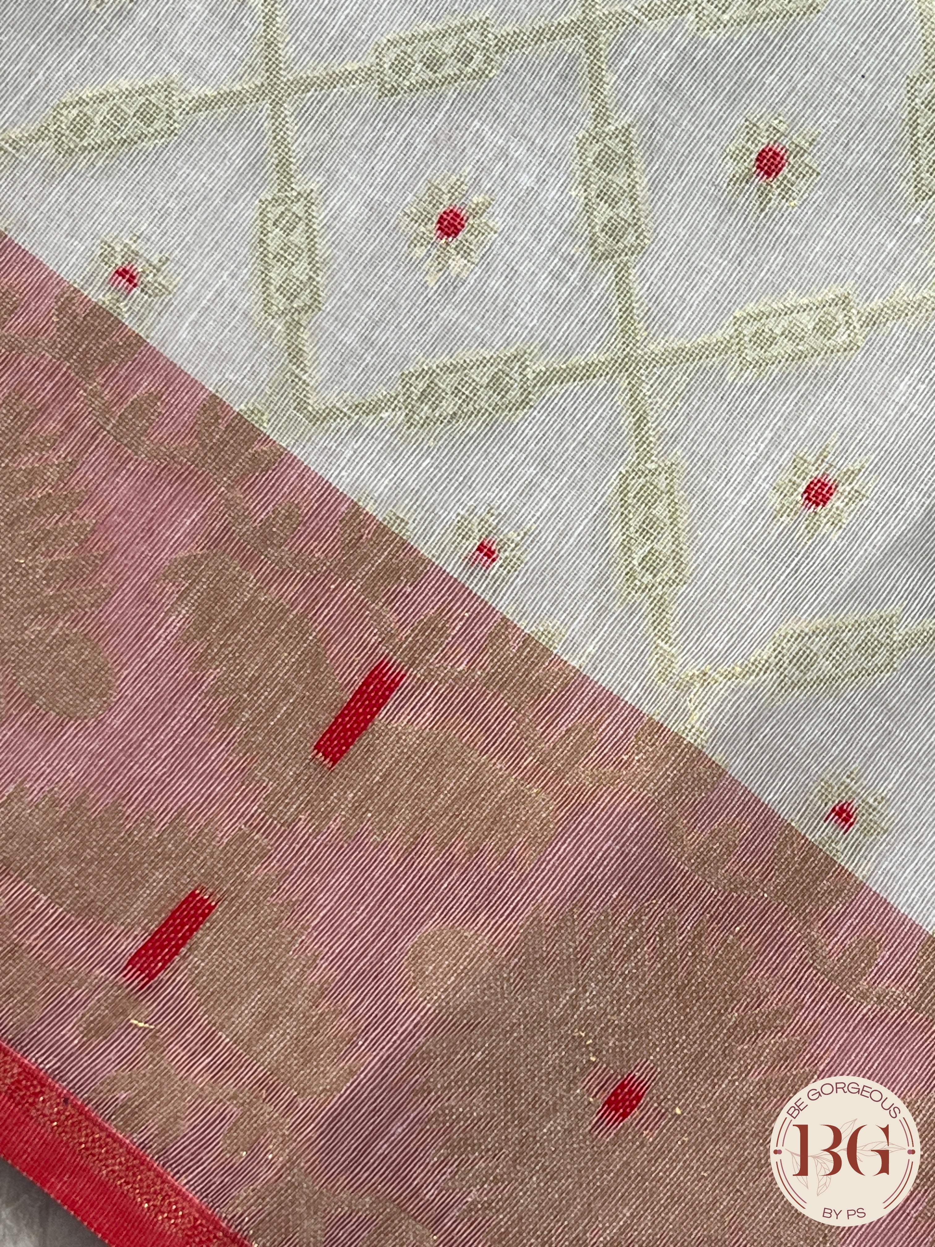 Cotton Silk zari jamdani saree color - onion pink