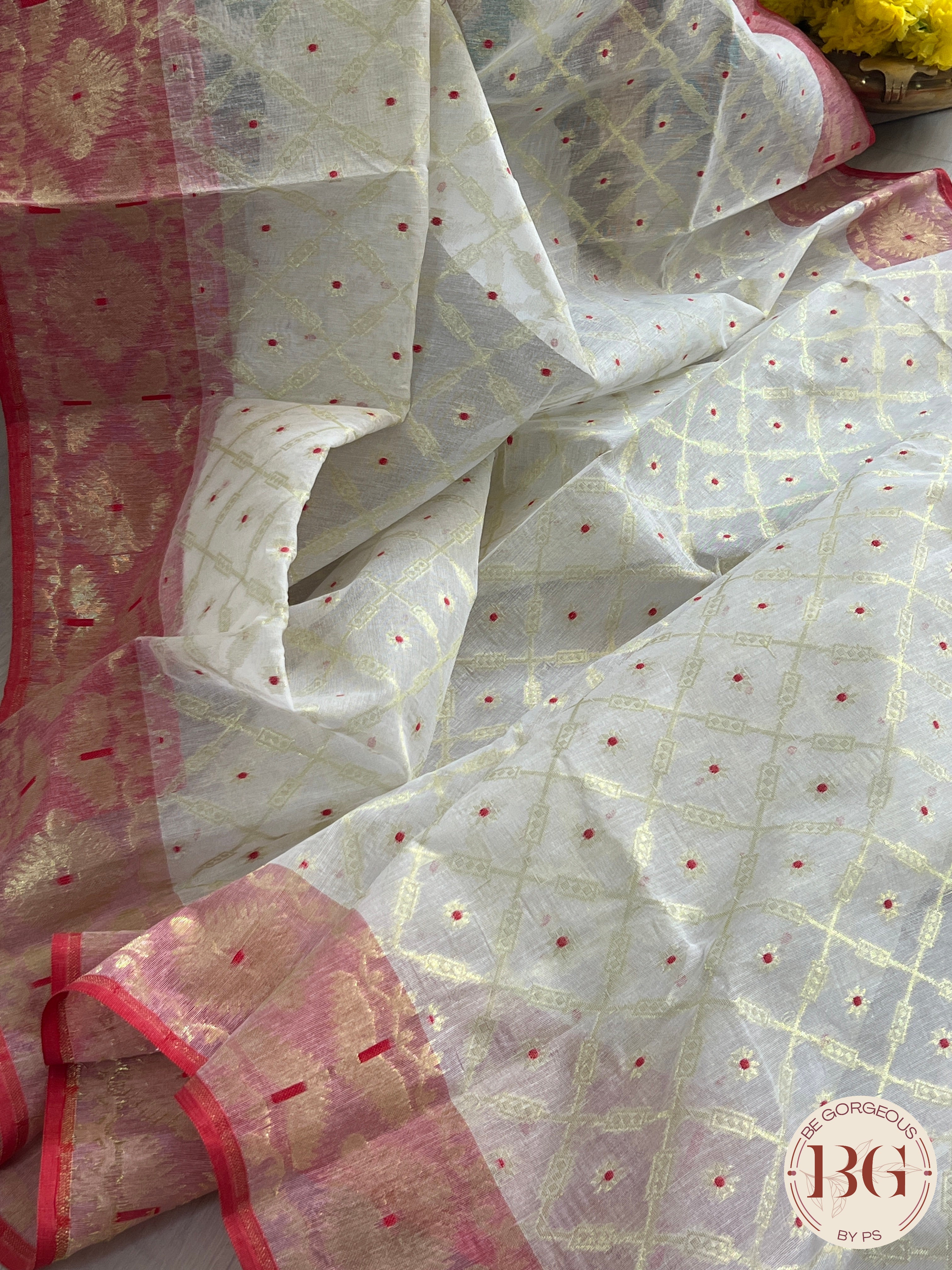 Cotton Silk zari jamdani saree color - onion pink