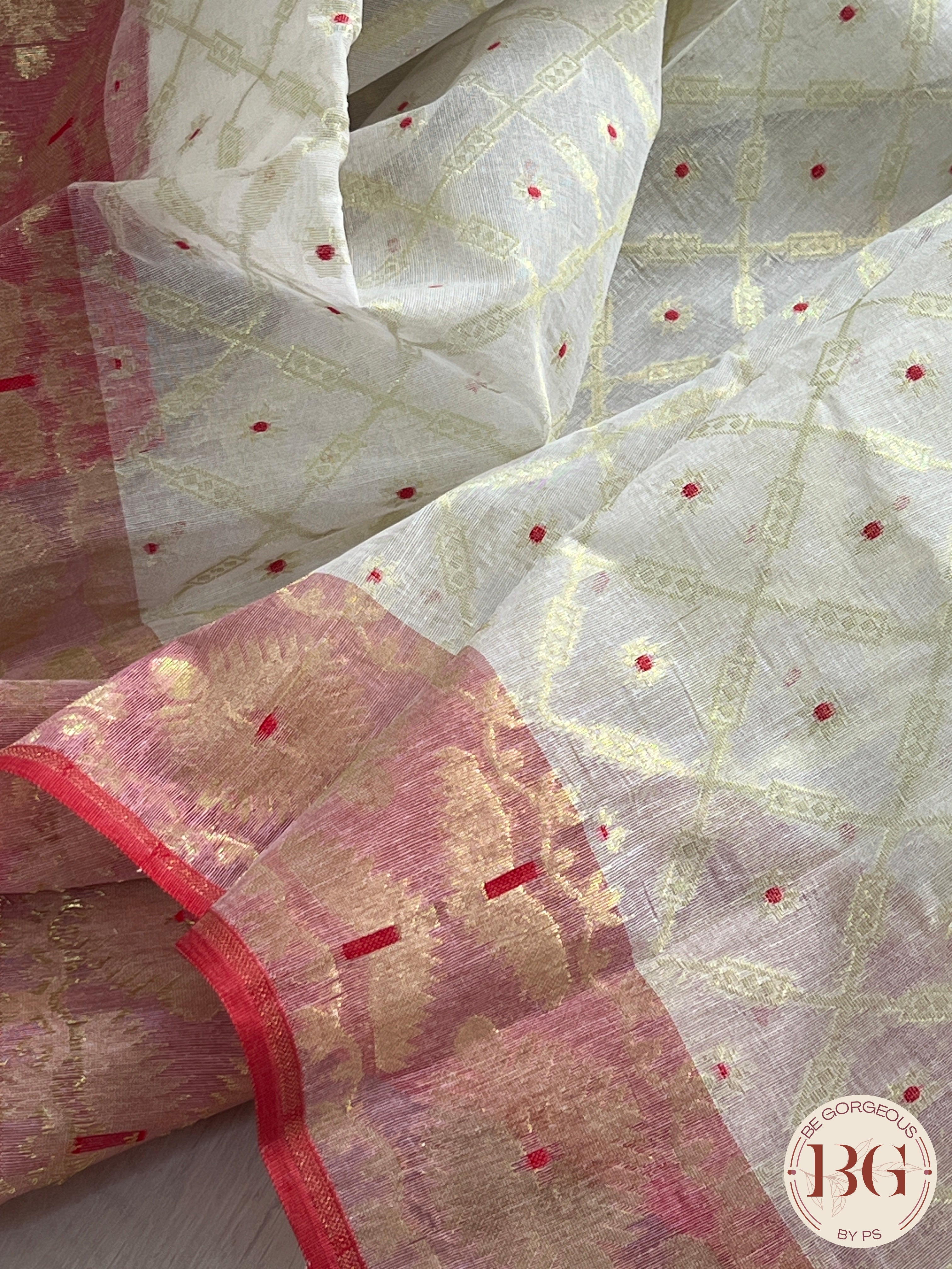 Cotton Silk zari jamdani saree color - onion pink