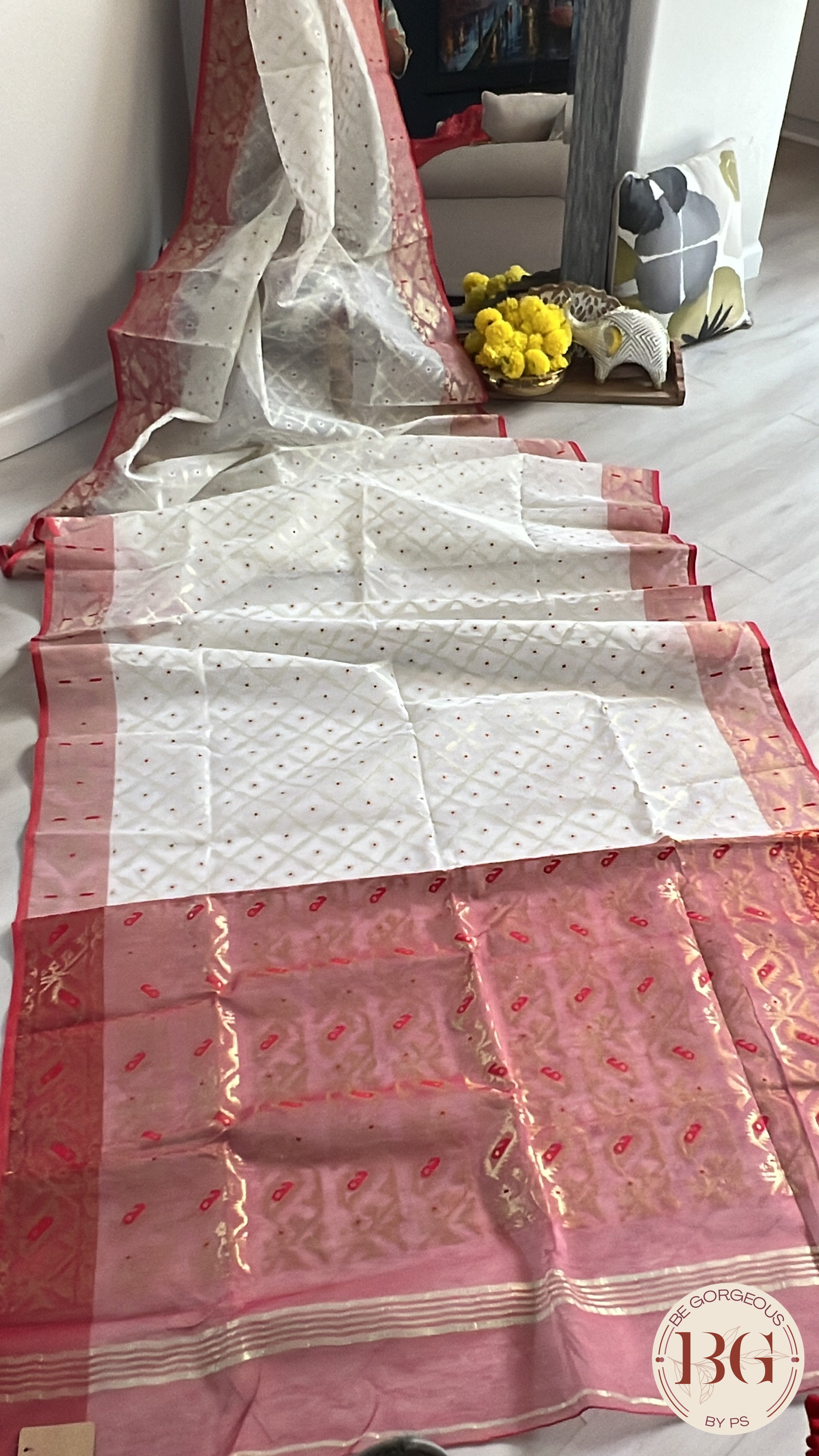 Cotton Silk zari jamdani saree color - onion pink