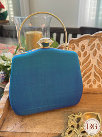 Silk Paithani Purse/Clutch - Peacock Blue