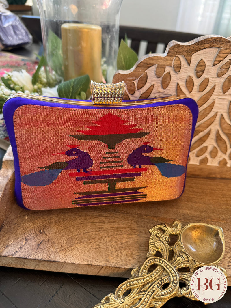 Silk Paithani Purse/Clutch - Purple Blue