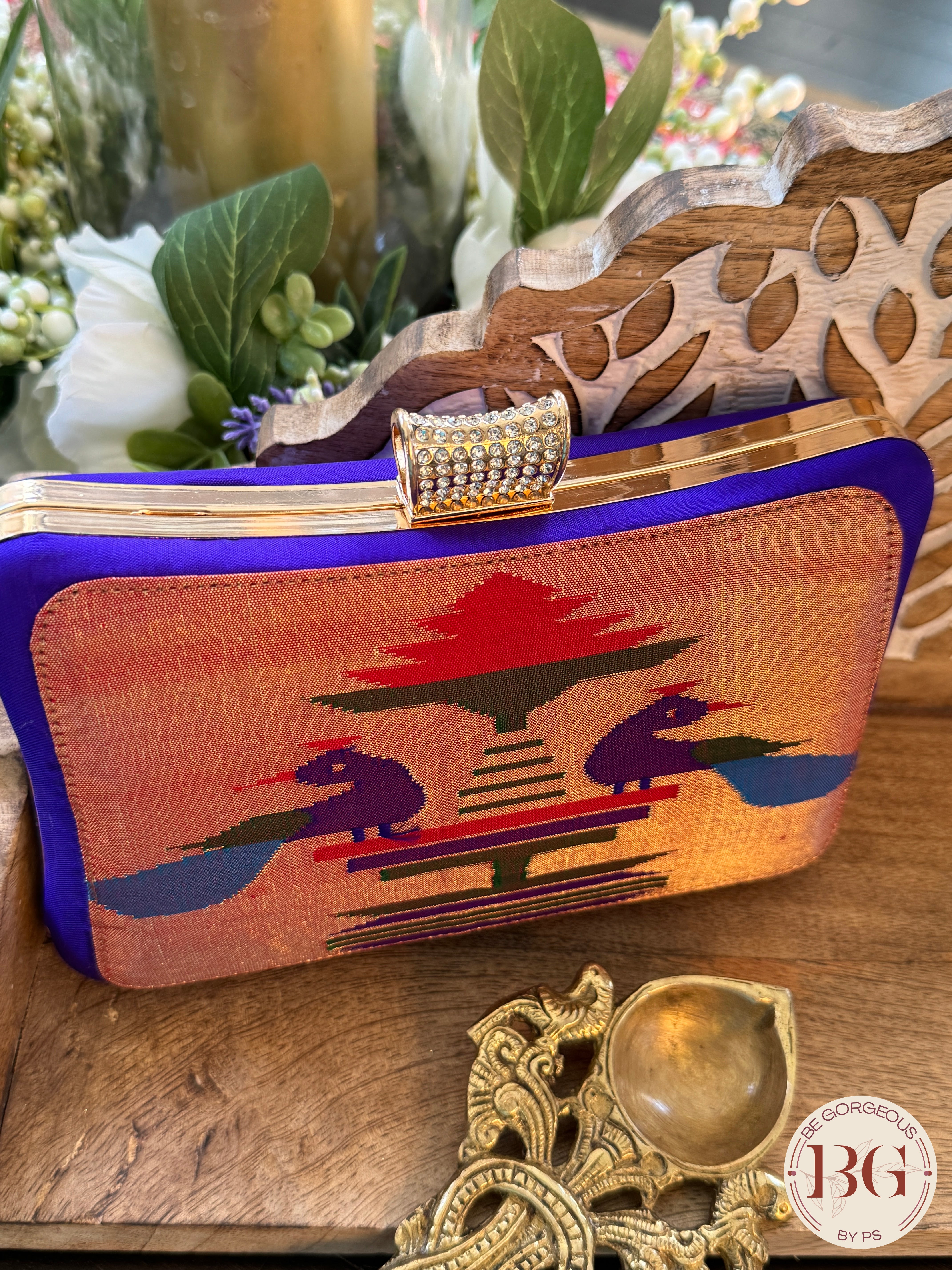 Silk Paithani Purse/Clutch - Purple Blue