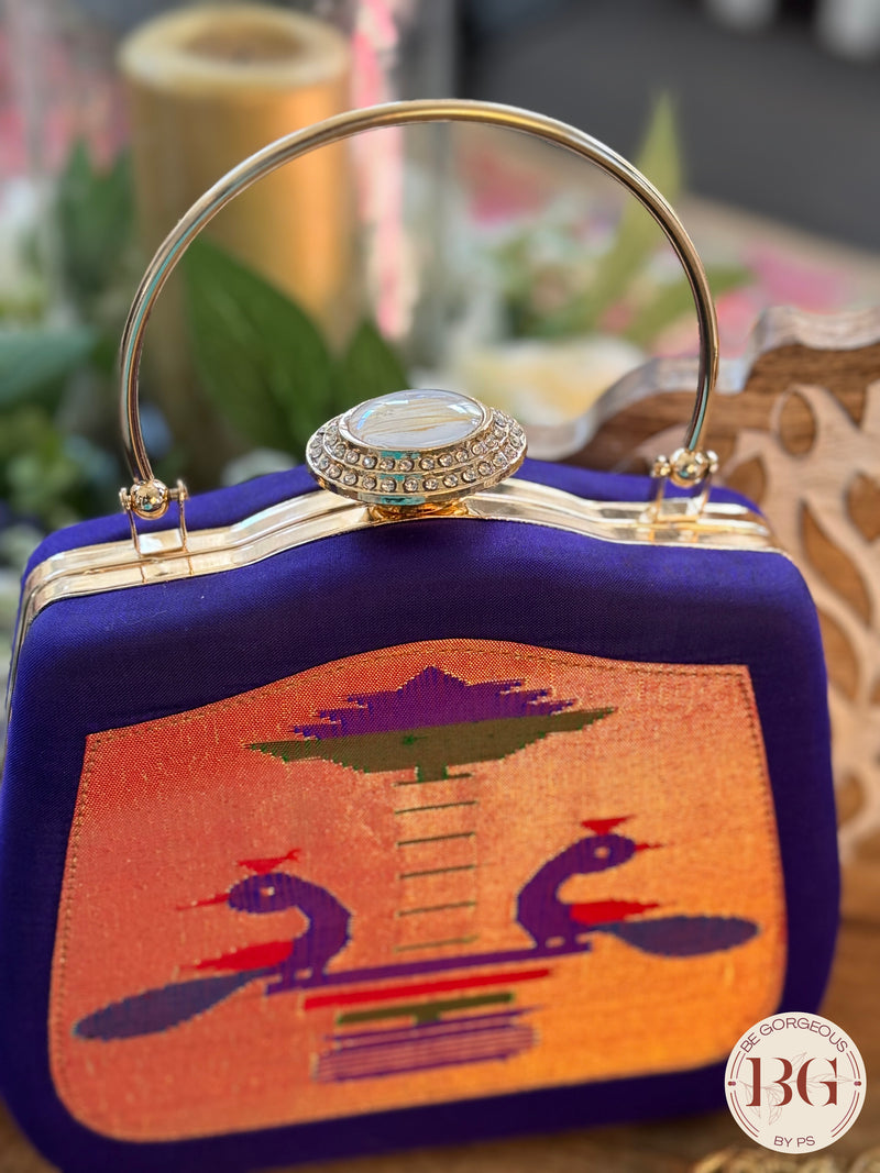 Silk Paithani Purse/Clutch - Royal Blue