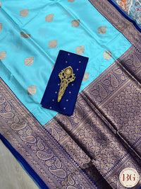 Banarasi Handloom Katan Silk Saree - Silk mark certfied - Light Blue