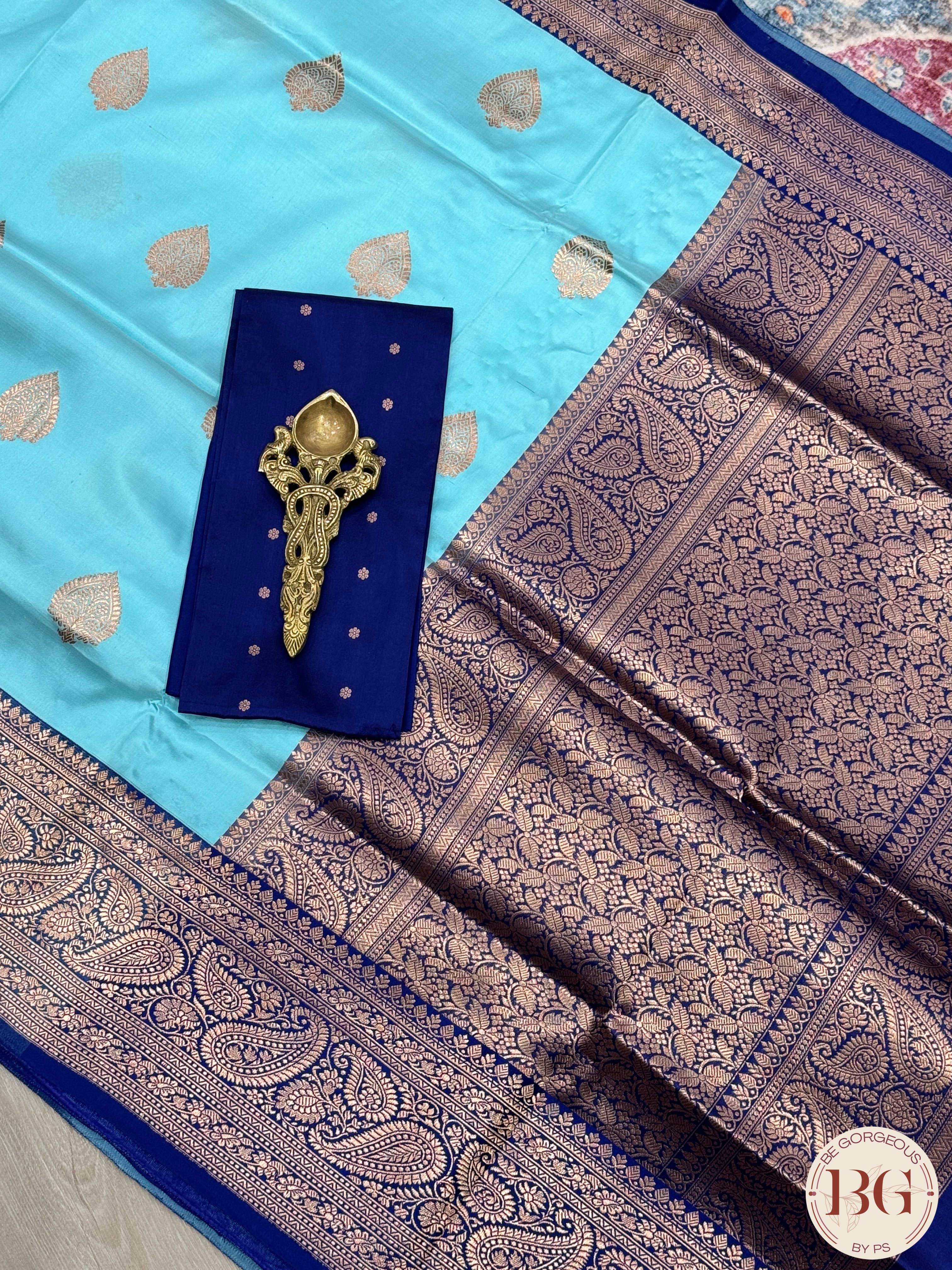 Banarasi Handloom Katan Silk Saree - Silk mark certfied - Light Blue