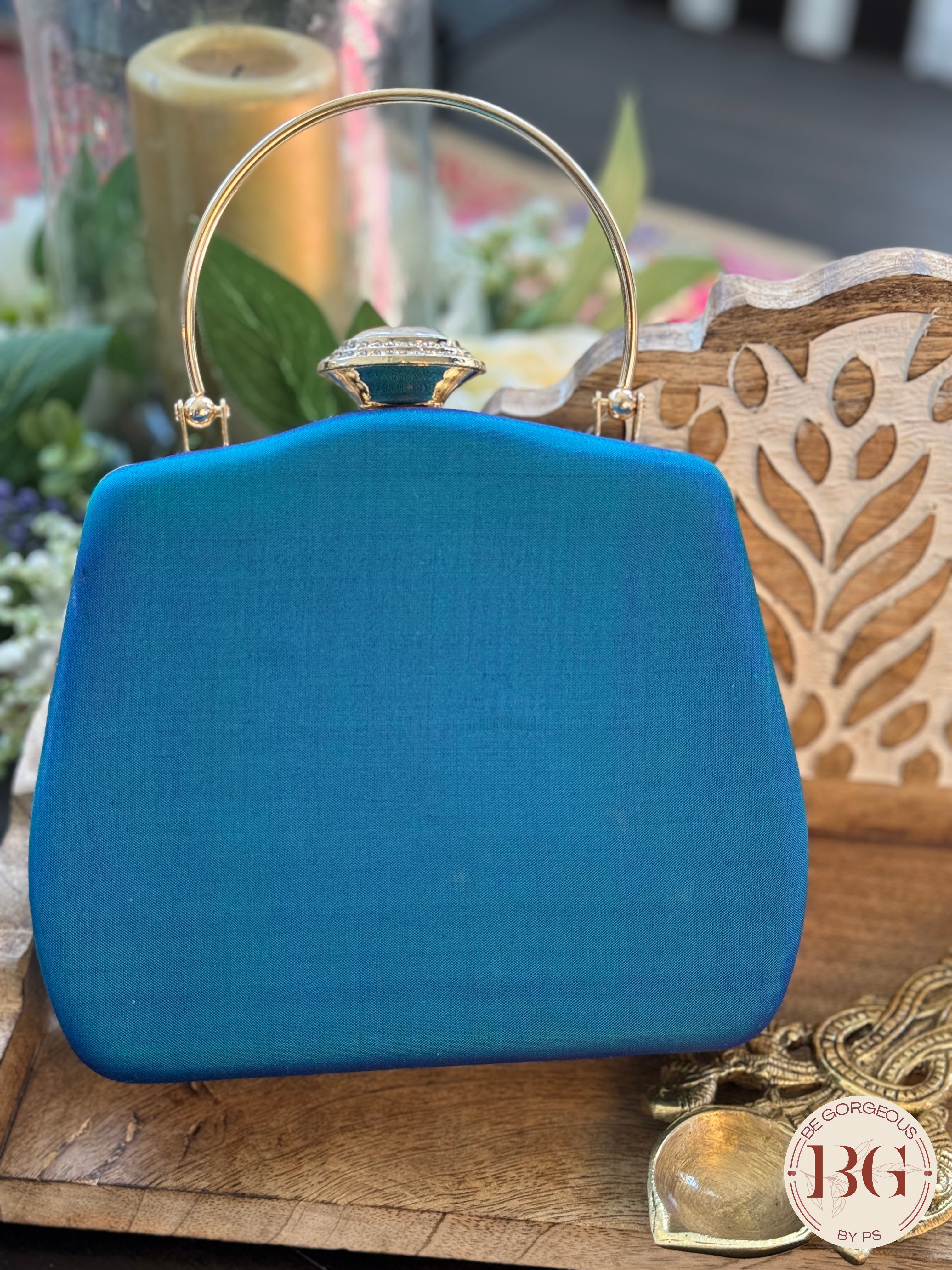 Silk Paithani Purse/Clutch - Peacock Blue1