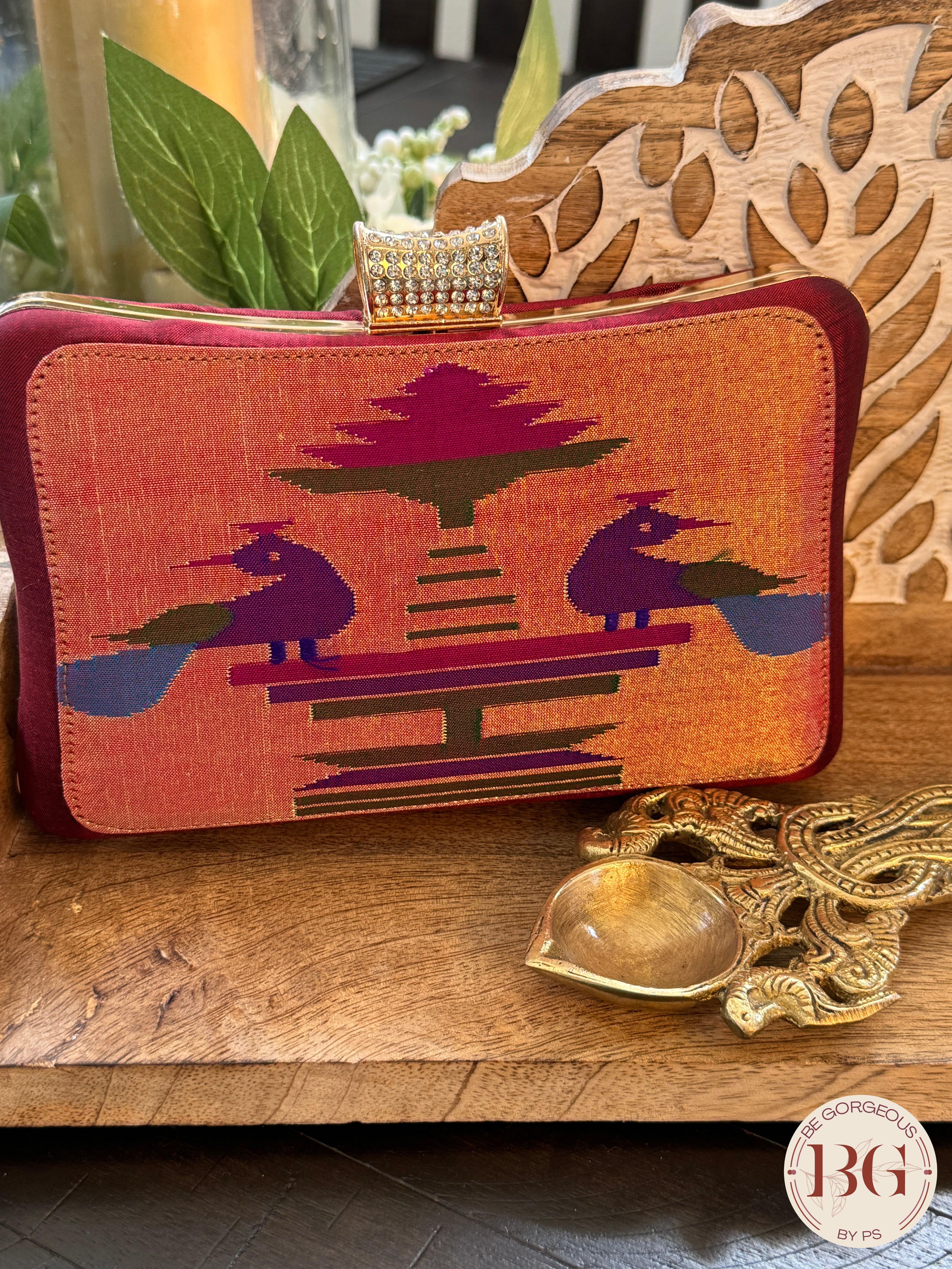 Silk Paithani Purse/Clutch - Maroon