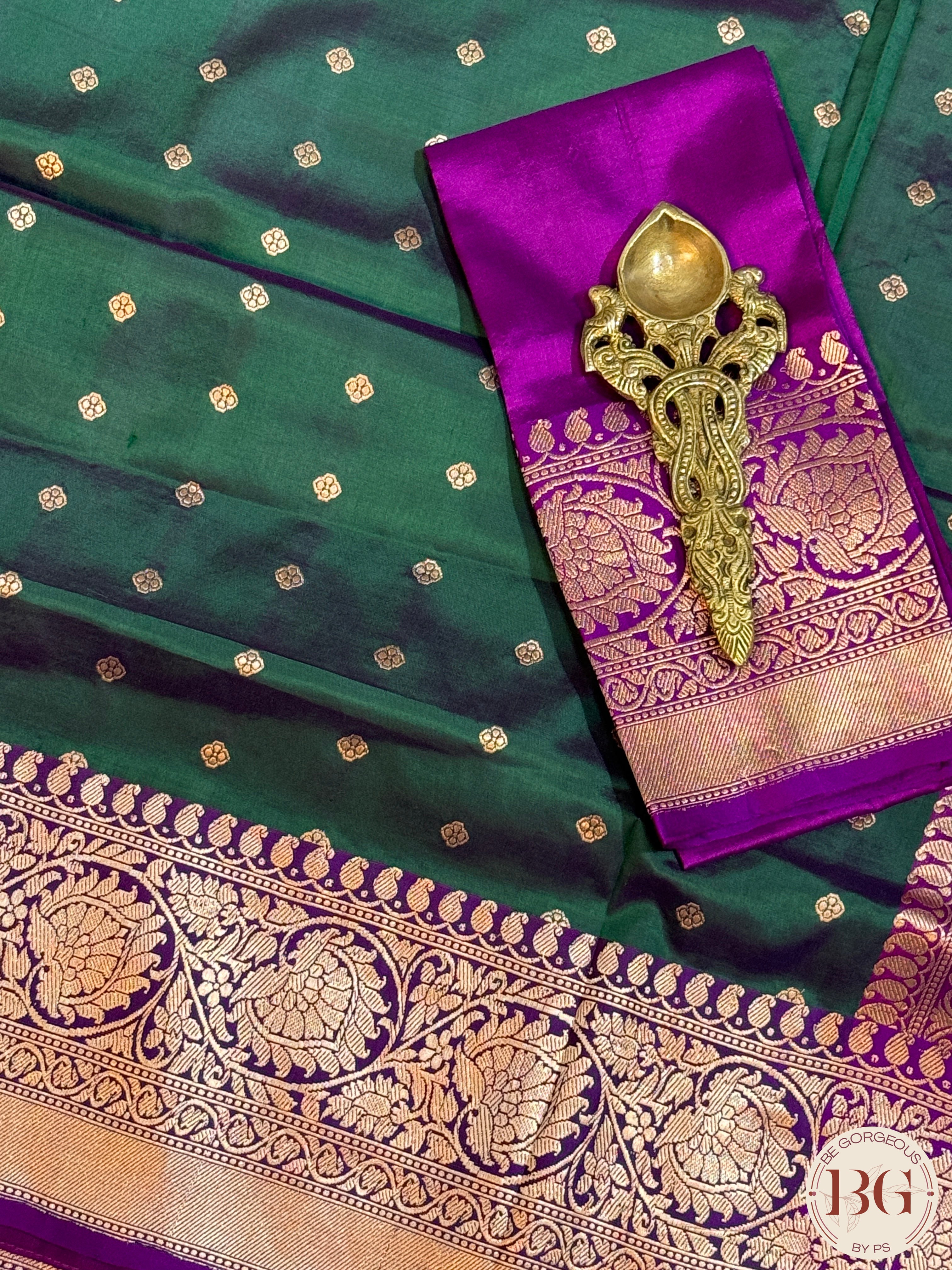 Banarasi Handloom Katan Silk Saree - Silk mark certfied - Bottle Green