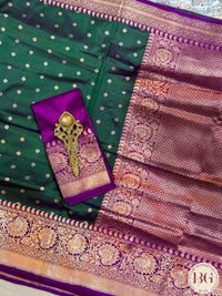 Banarasi Handloom Katan Silk Saree - Silk mark certfied - Bottle Green