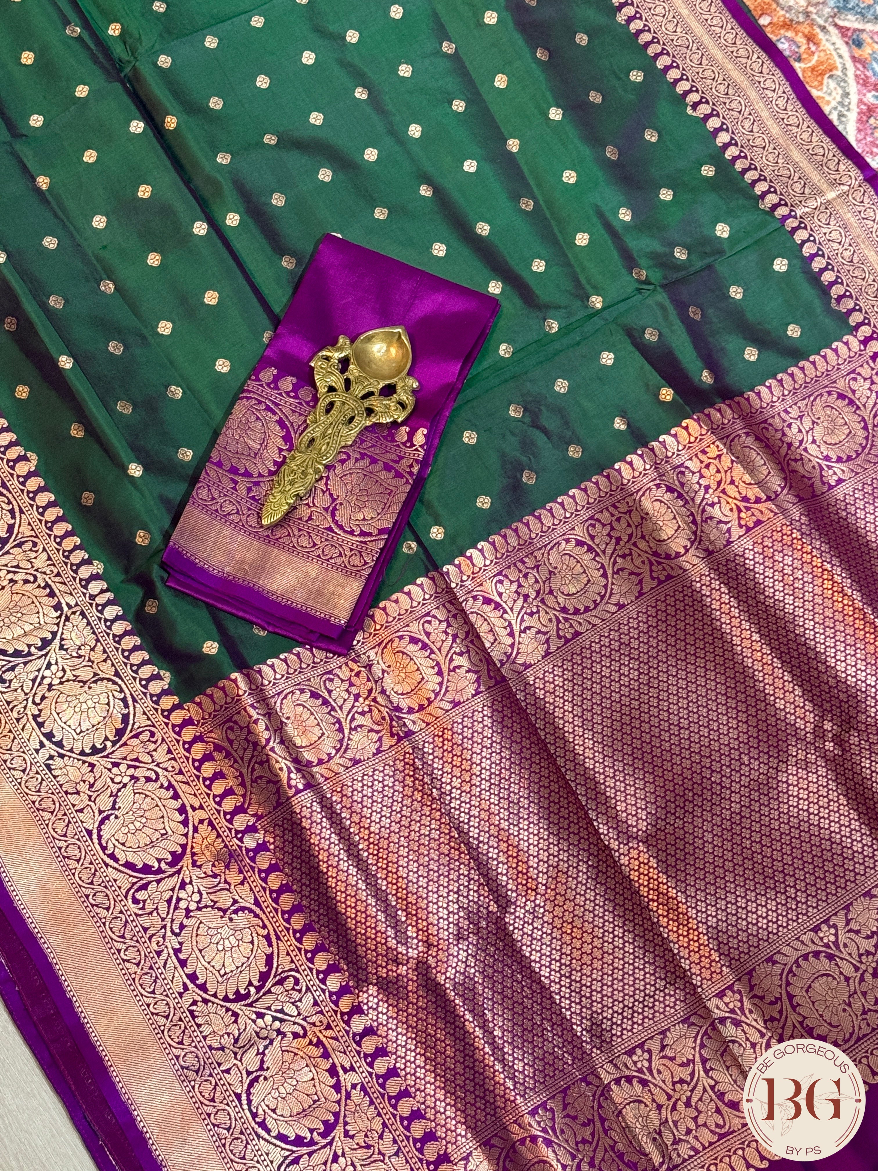 Banarasi Handloom Katan Silk Saree - Silk mark certfied - Bottle Green