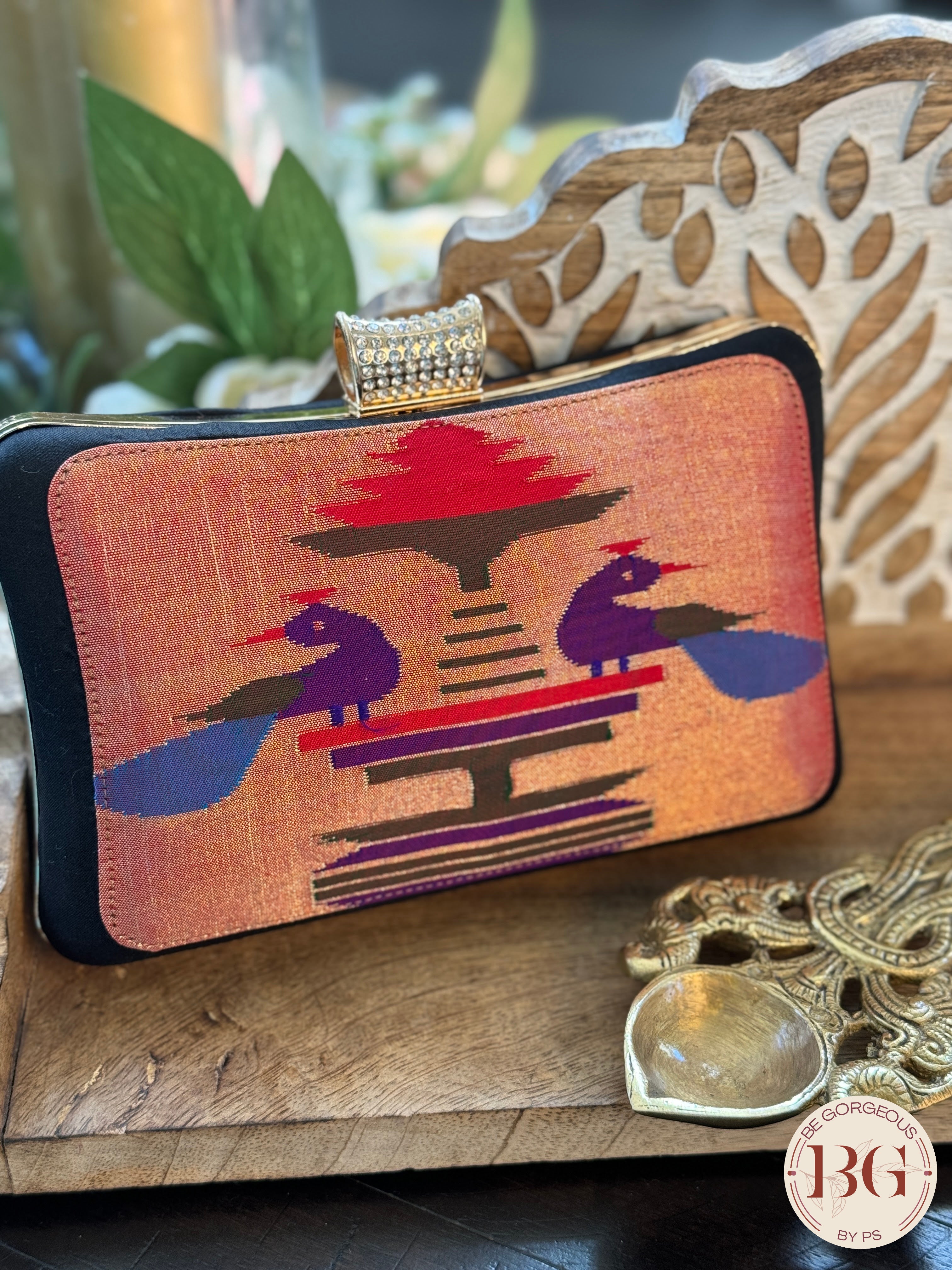 Silk Paithani Purse/Clutch - Black