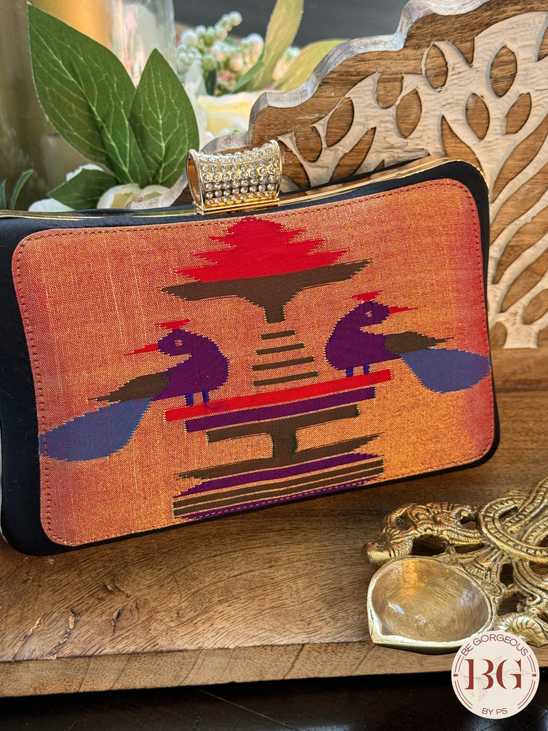 Silk Paithani Purse/Clutch - Black