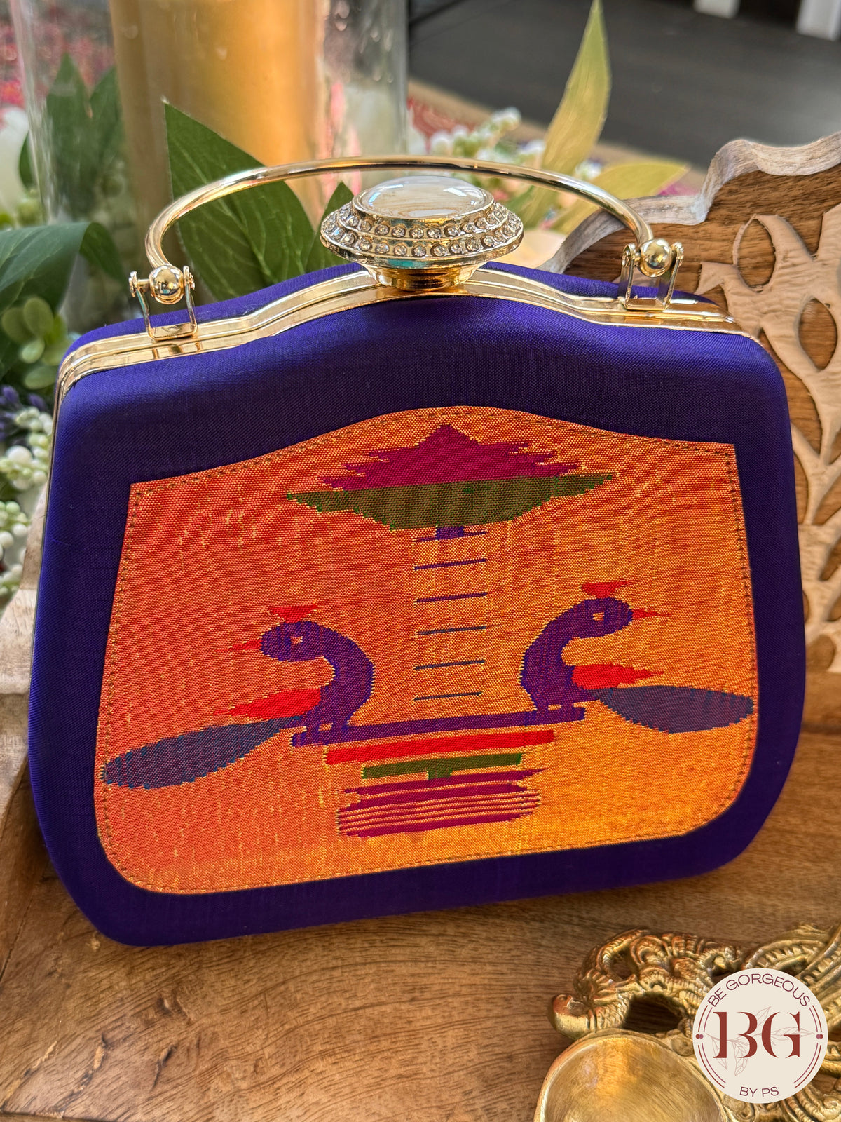 Silk Paithani Purse/Clutch - Purple Blue