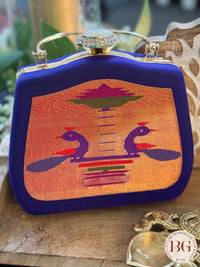 Silk Paithani Purse/Clutch - Purple Blue