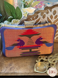 Silk Paithani Purse/Clutch - Grey Blue