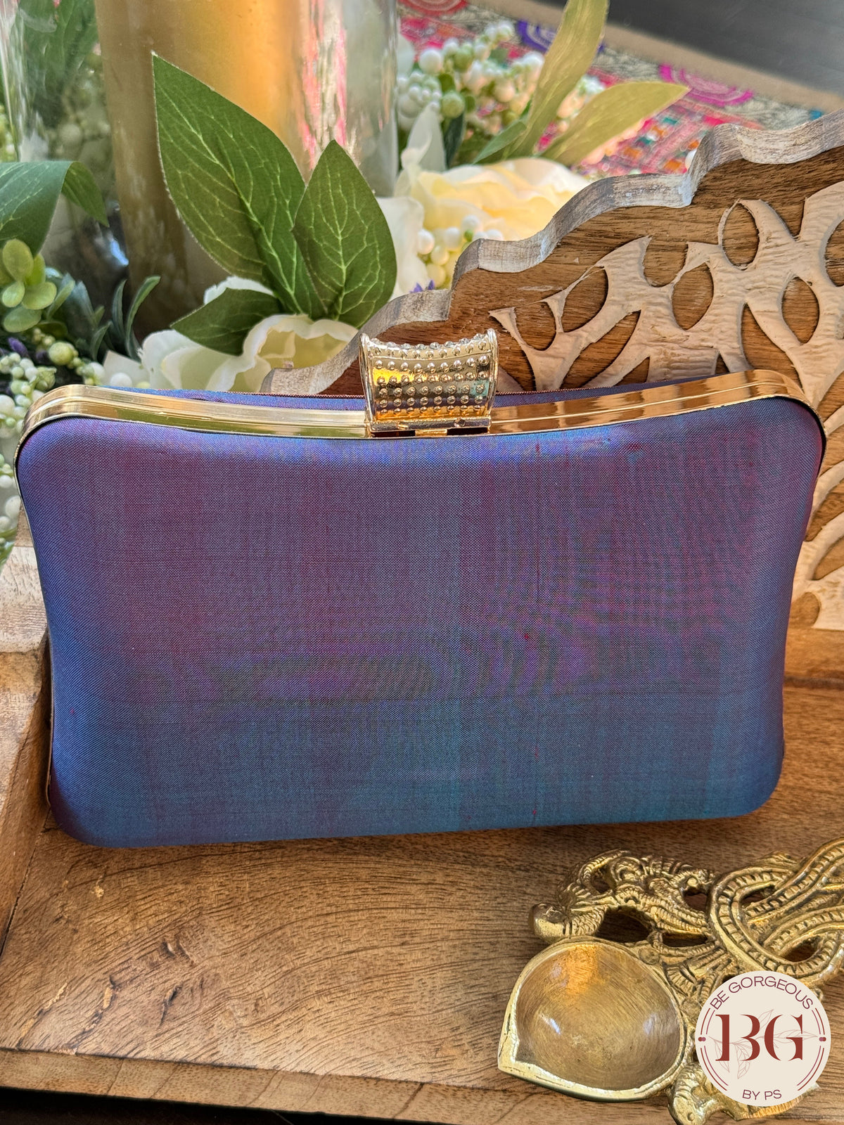 Silk Paithani Purse/Clutch - Grey Blue