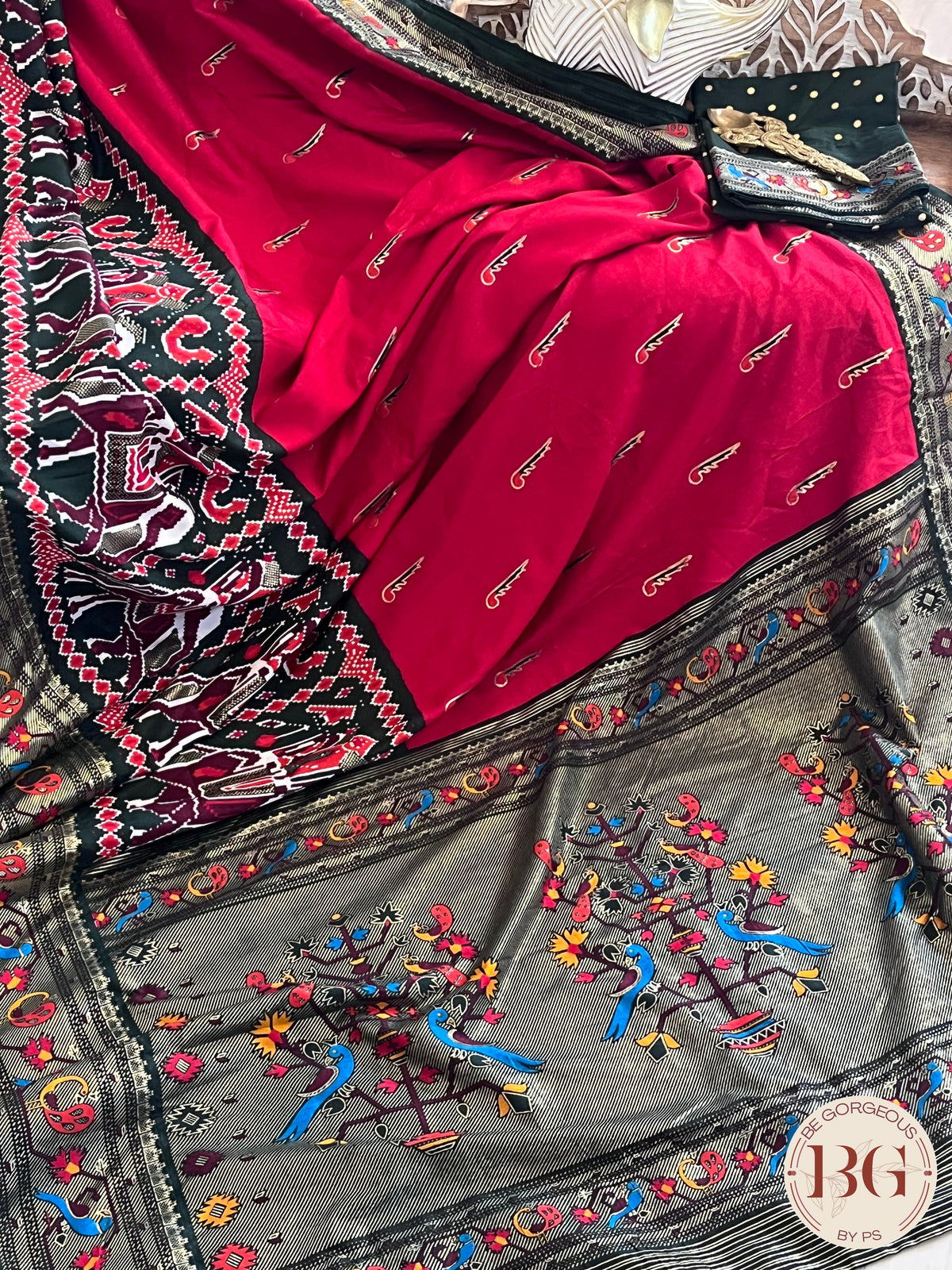 Soft silk saree with patola borders and paithani pallu saree color - red