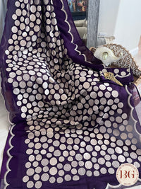 Organza with polka dots and scallop border - purple