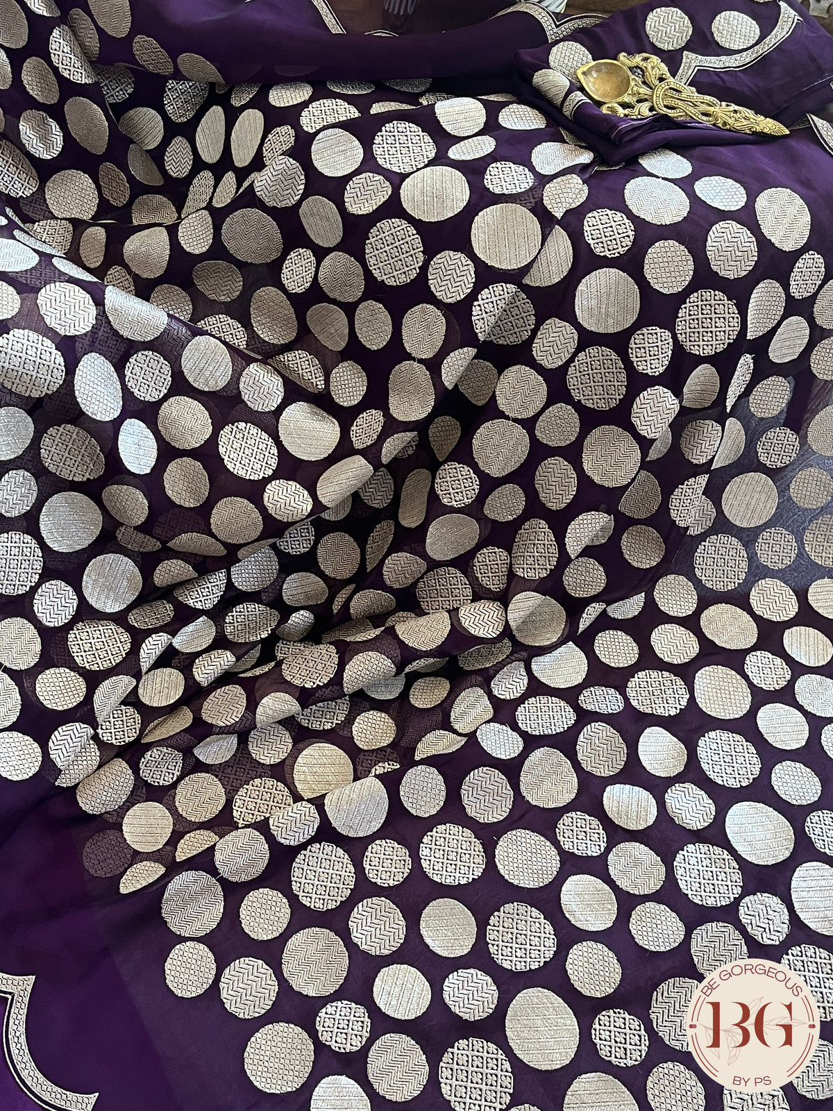 Organza with polka dots and scallop border - purple
