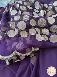 Organza with polka dots and scallop border - purple