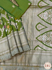 Banarasi Handloom Katan Silk Saree with meenakari work - Silk mark certfied - mehendi green