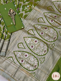 Banarasi Handloom Katan Silk Saree with meenakari work - Silk mark certfied - mehendi green