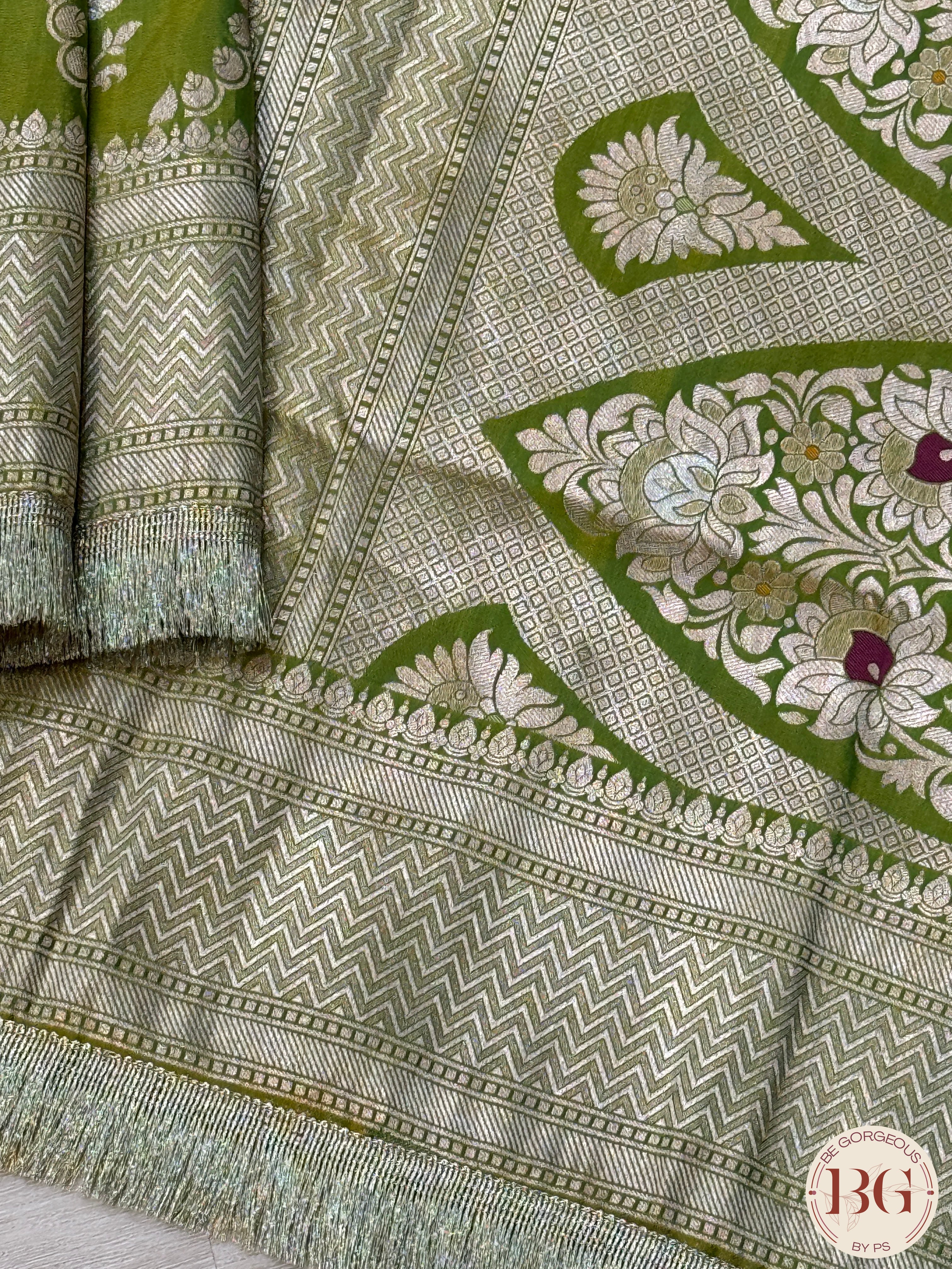 Banarasi Handloom Katan Silk Saree with meenakari work - Silk mark certfied - mehendi green