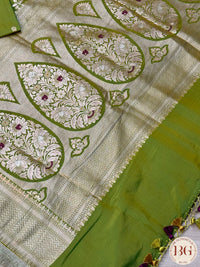 Banarasi Handloom Katan Silk Saree with meenakari work - Silk mark certfied - mehendi green