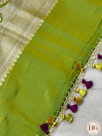 Banarasi Handloom Katan Silk Saree with meenakari work - Silk mark certfied - mehendi green