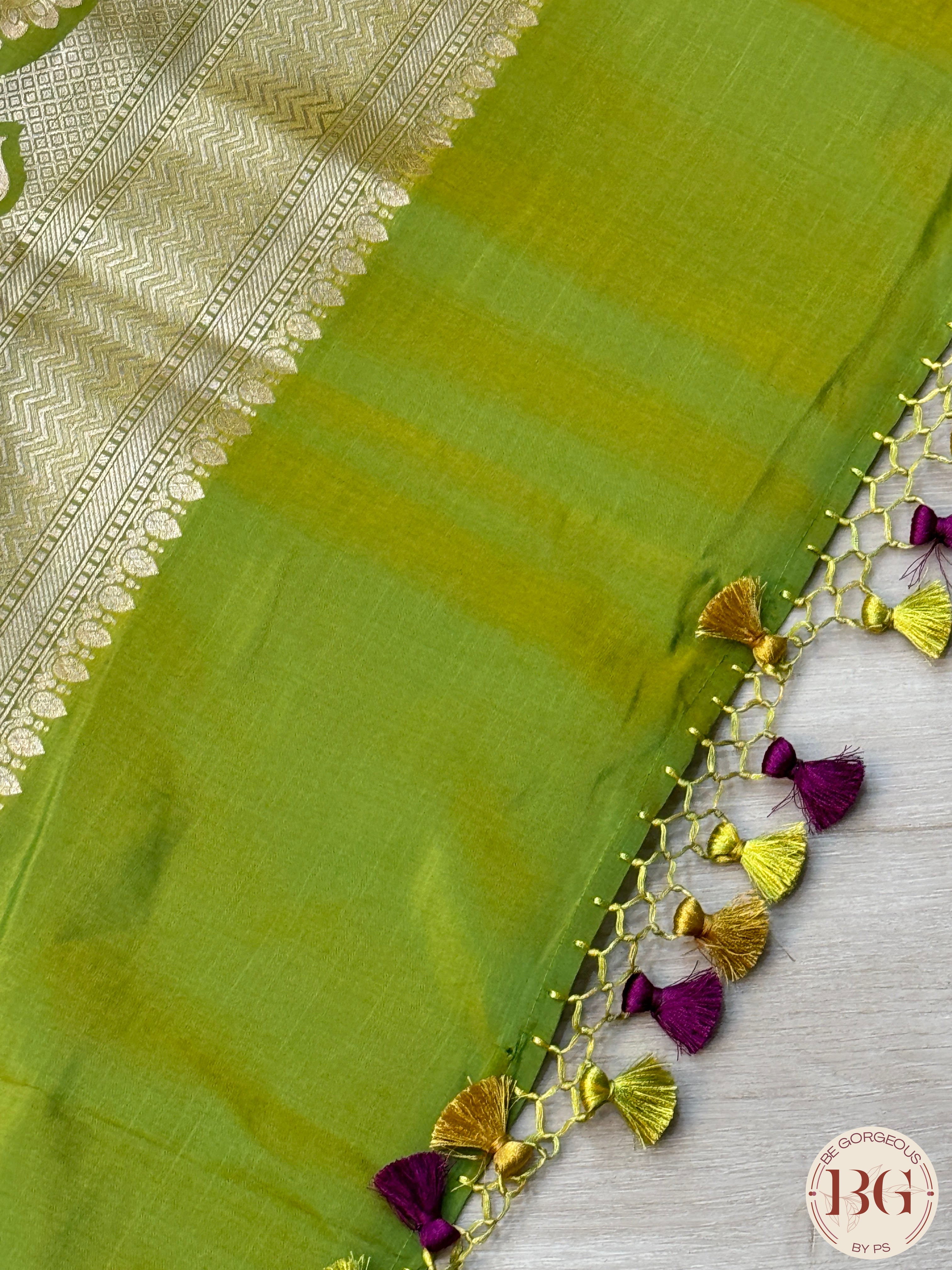 Banarasi Handloom Katan Silk Saree with meenakari work - Silk mark certfied - mehendi green