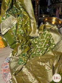 Banarasi Handloom Katan Silk Saree with meenakari work - Silk mark certfied - mehendi green