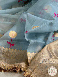 Banarasi Kora Organza silk mark certified saree with lace - Blue
