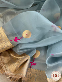 Banarasi Kora Organza silk mark certified saree with lace - Blue