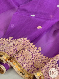 Banarasi Handloom Kora Organza Silk Saree with lace - Silk mark certified - purple