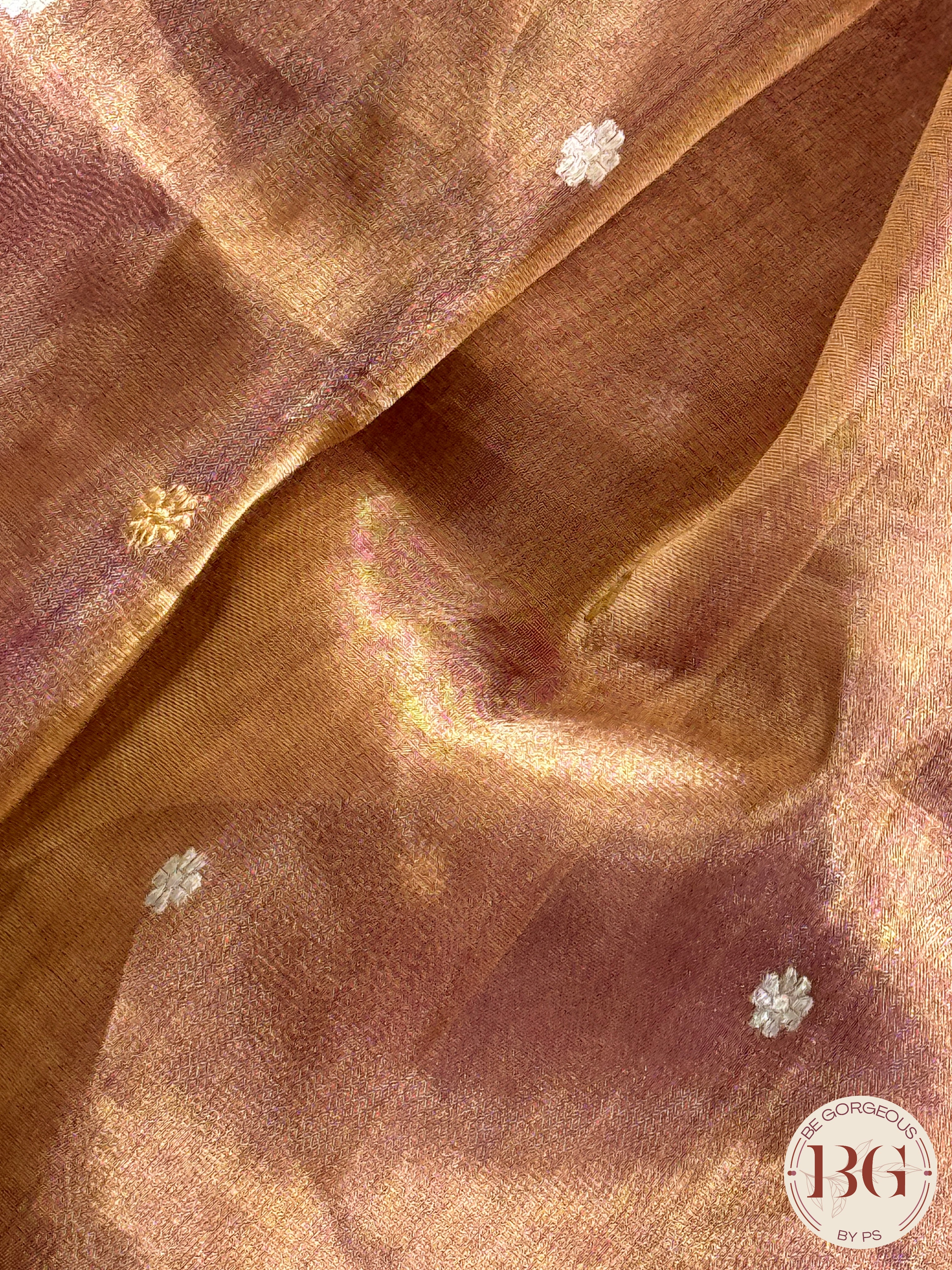 Banarasi Tissue silk with zari handwoven saree, comes with lace and silk mark certificate - peach