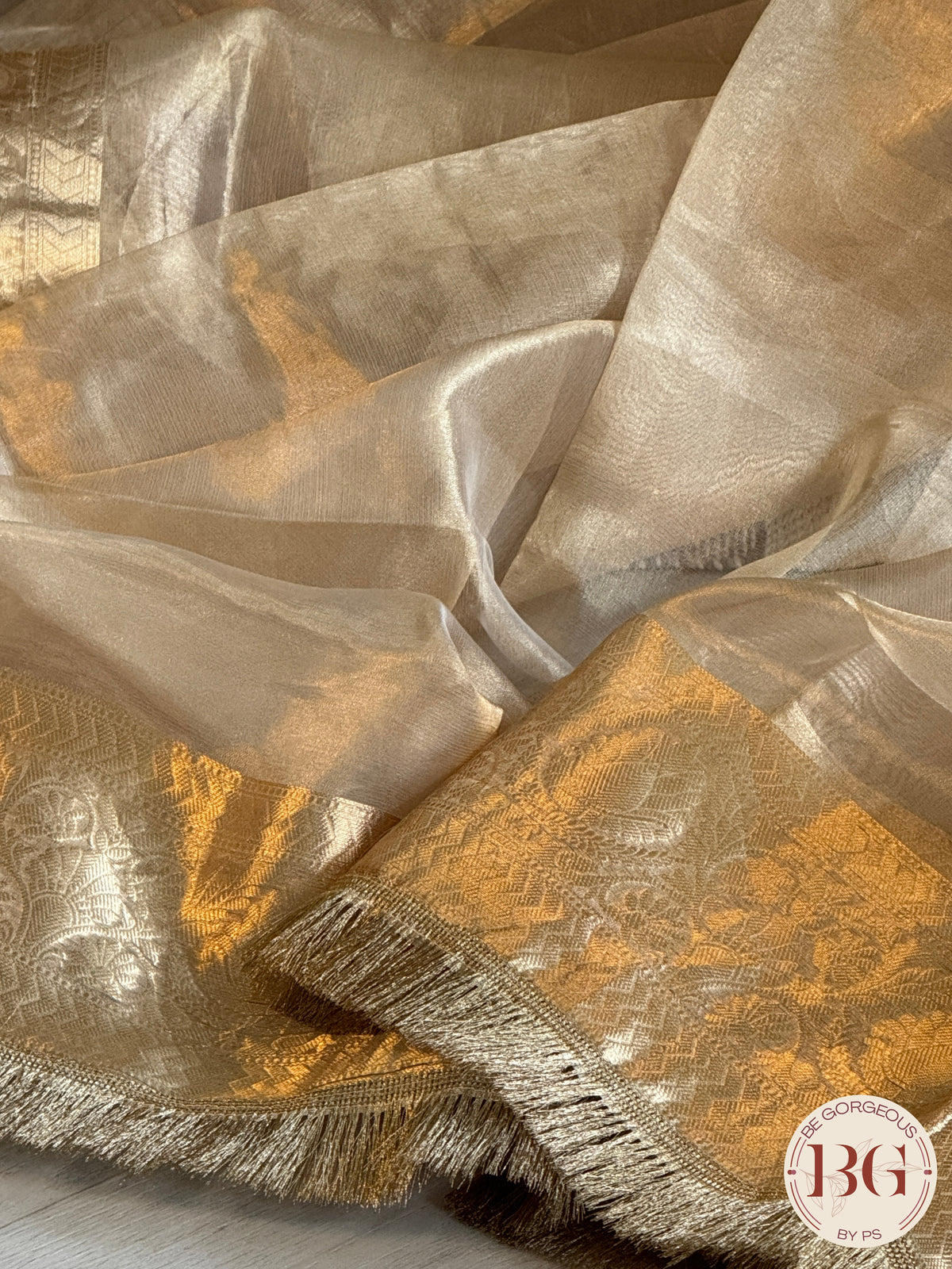 Banarasi Tissue silk saree with lace and silkmark certificate - gold