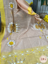 Handpainted Cotton durga saree saree color - peach