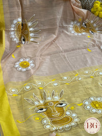 Handpainted Cotton durga saree saree color - peach