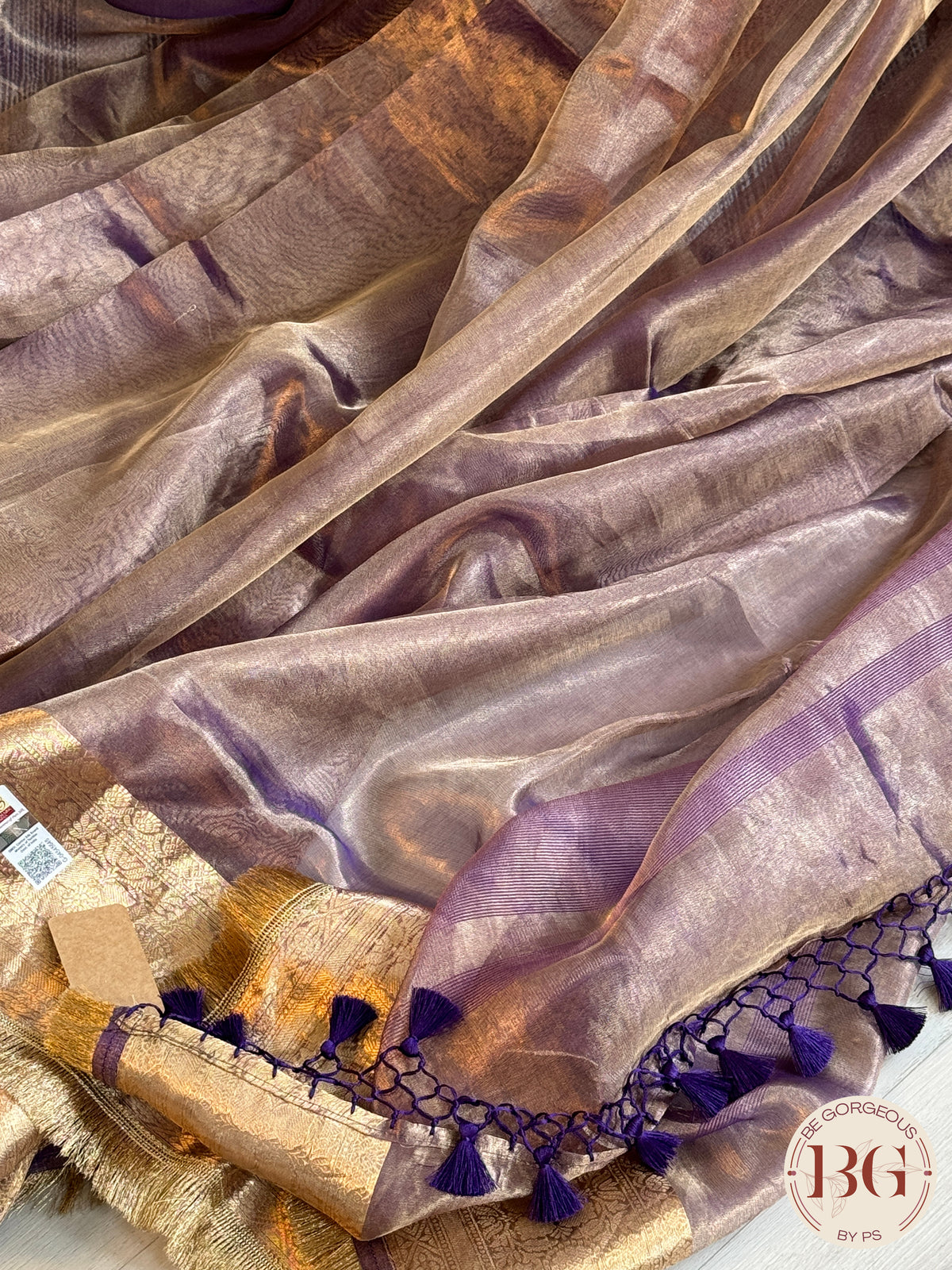 Banarasi Tissue silk saree with lace and silkmark certificate - lavendar