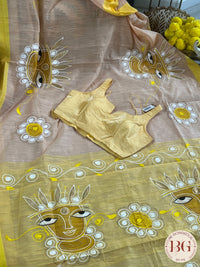 Handpainted Cotton durga saree saree color - peach