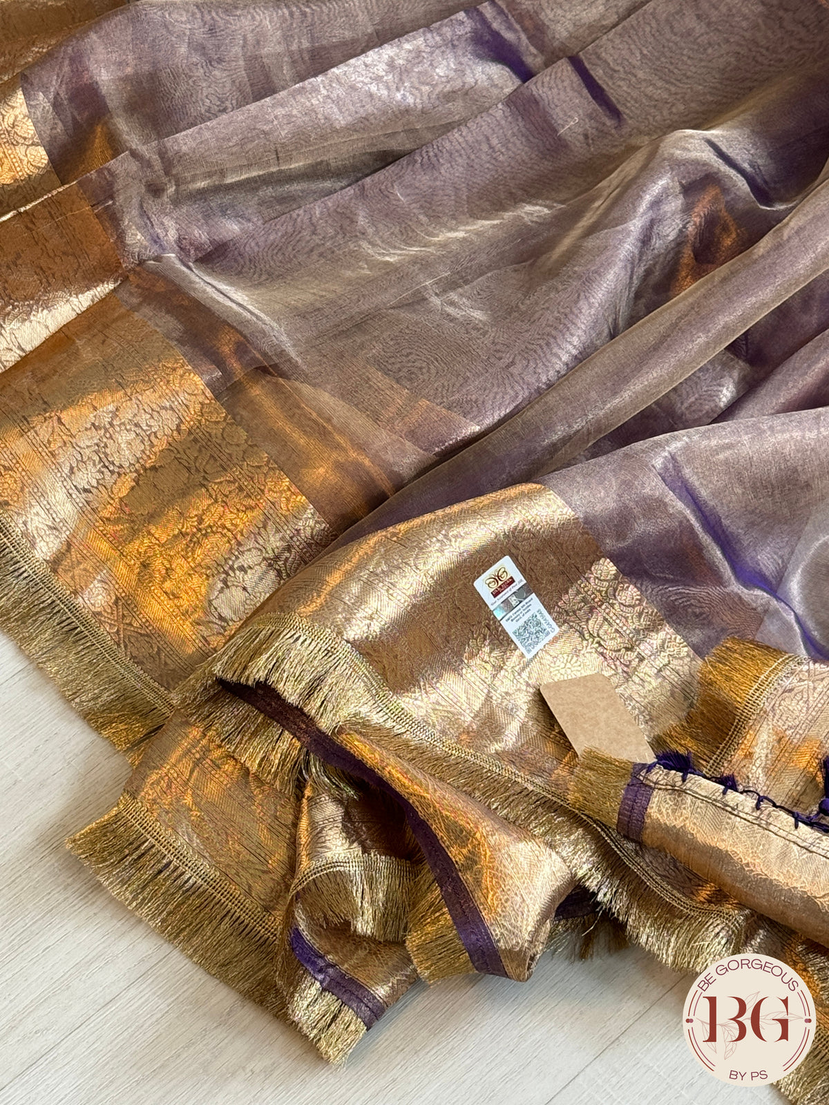 Banarasi Tissue silk saree with lace and silkmark certificate - lavendar