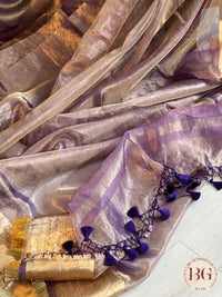 Banarasi Tissue silk saree with lace and silkmark certificate - lavendar