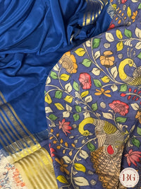 Mysore silk saree with handpainted kalamkari pallu -Blue